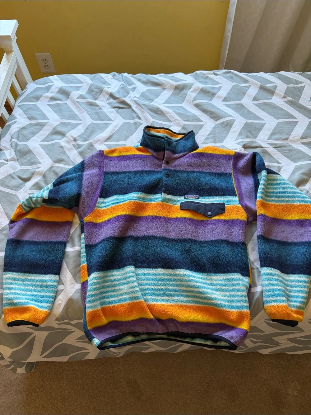 Patagonia Men's Striped Zip-Neck Fleece - Purple, Teal & Orange